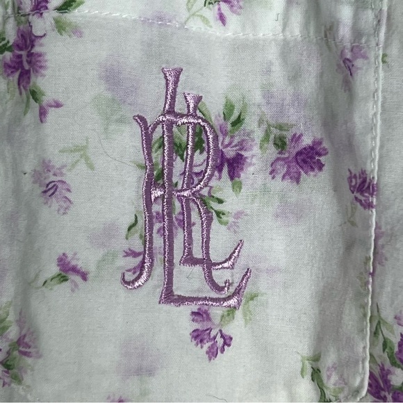 Lauren Ralph Lauren White Purple Floral Button Down Cotton Short Sleeve Medium - Picture 4 of 9